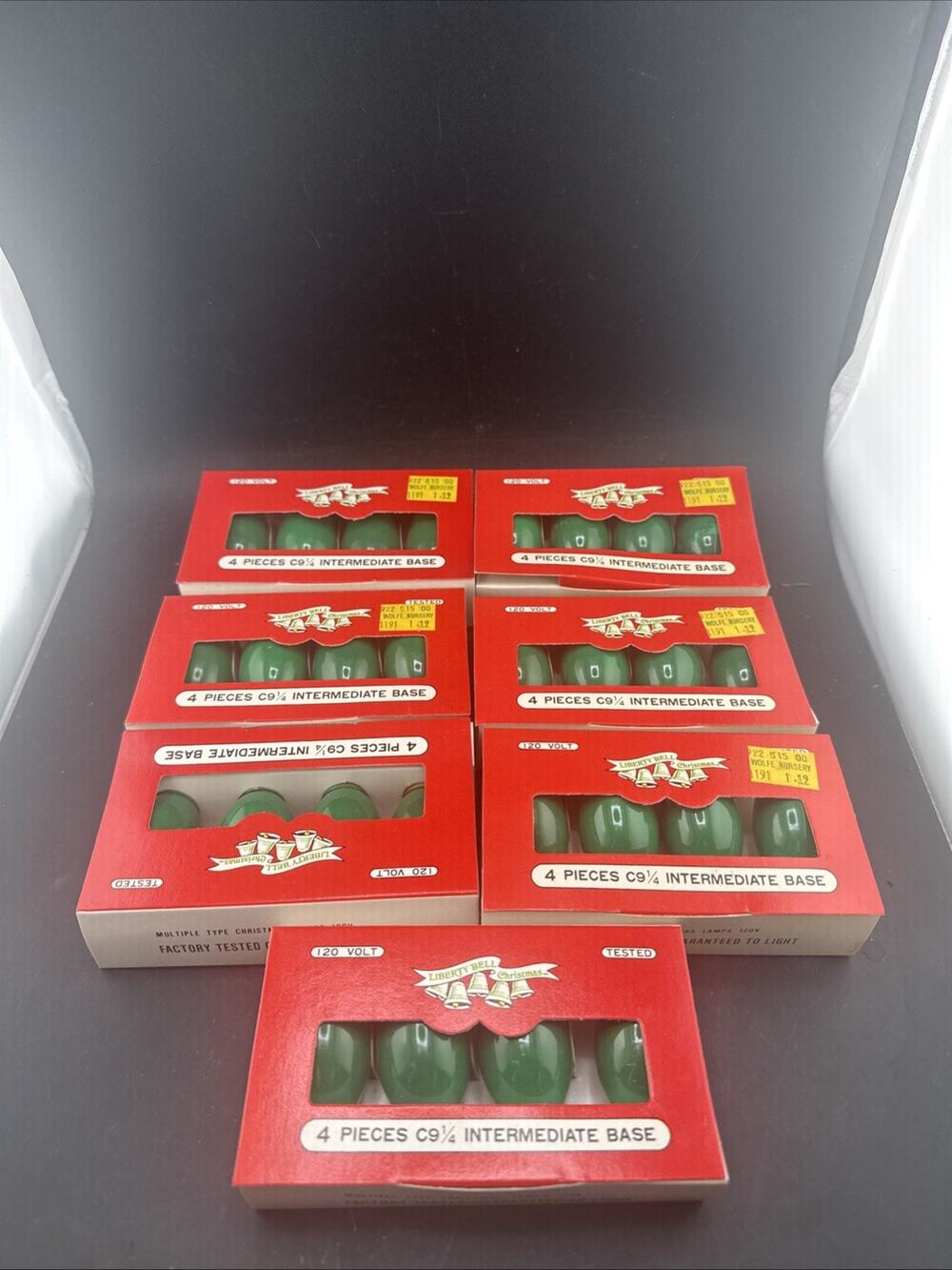 Vintage Liberty Bell C9 1/4 Green Christmas Light Bulbs Lot 28 120V NOS